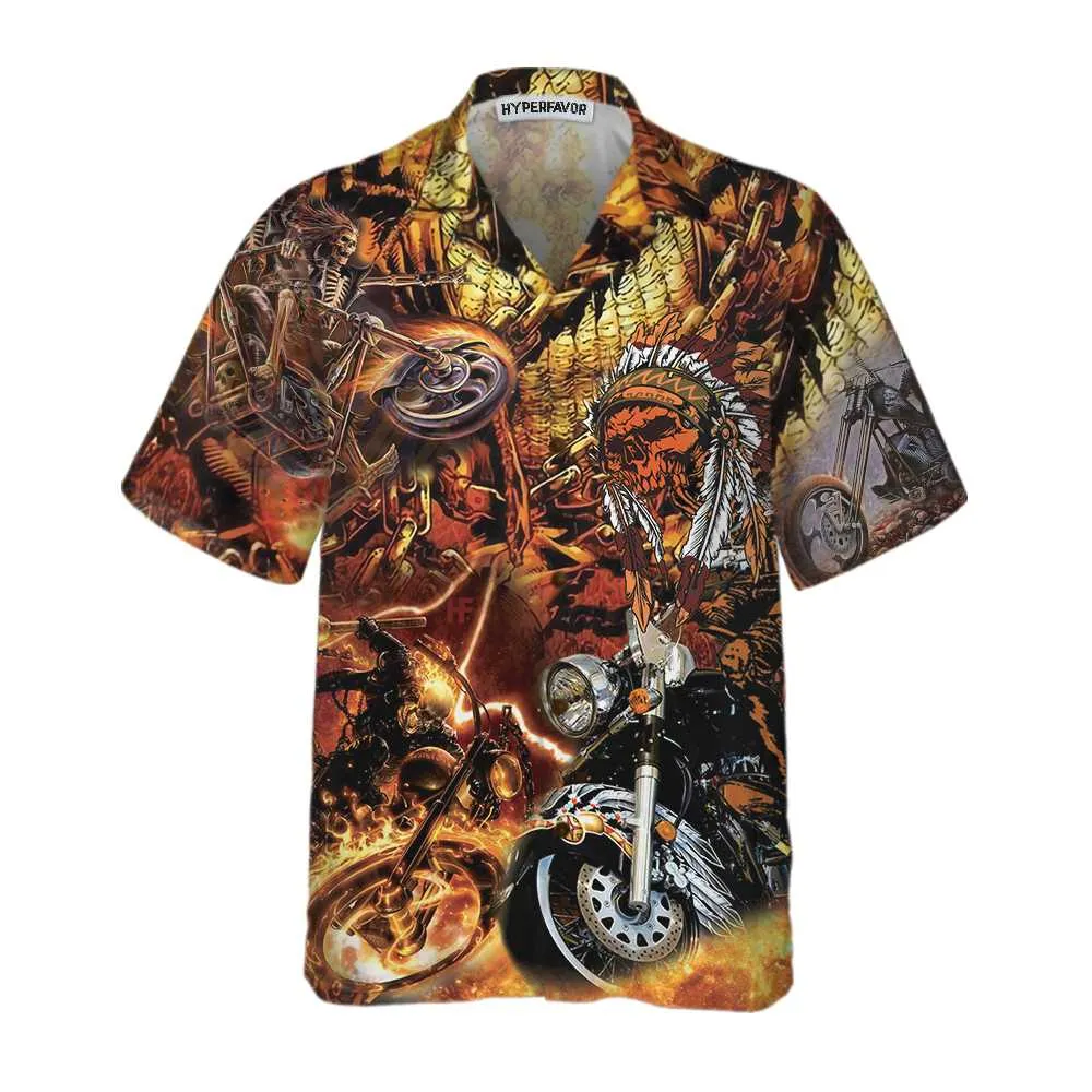 Biker Native Hawaiian Shirt, American Indian Mortocycle Shirt, Gift For Bikers