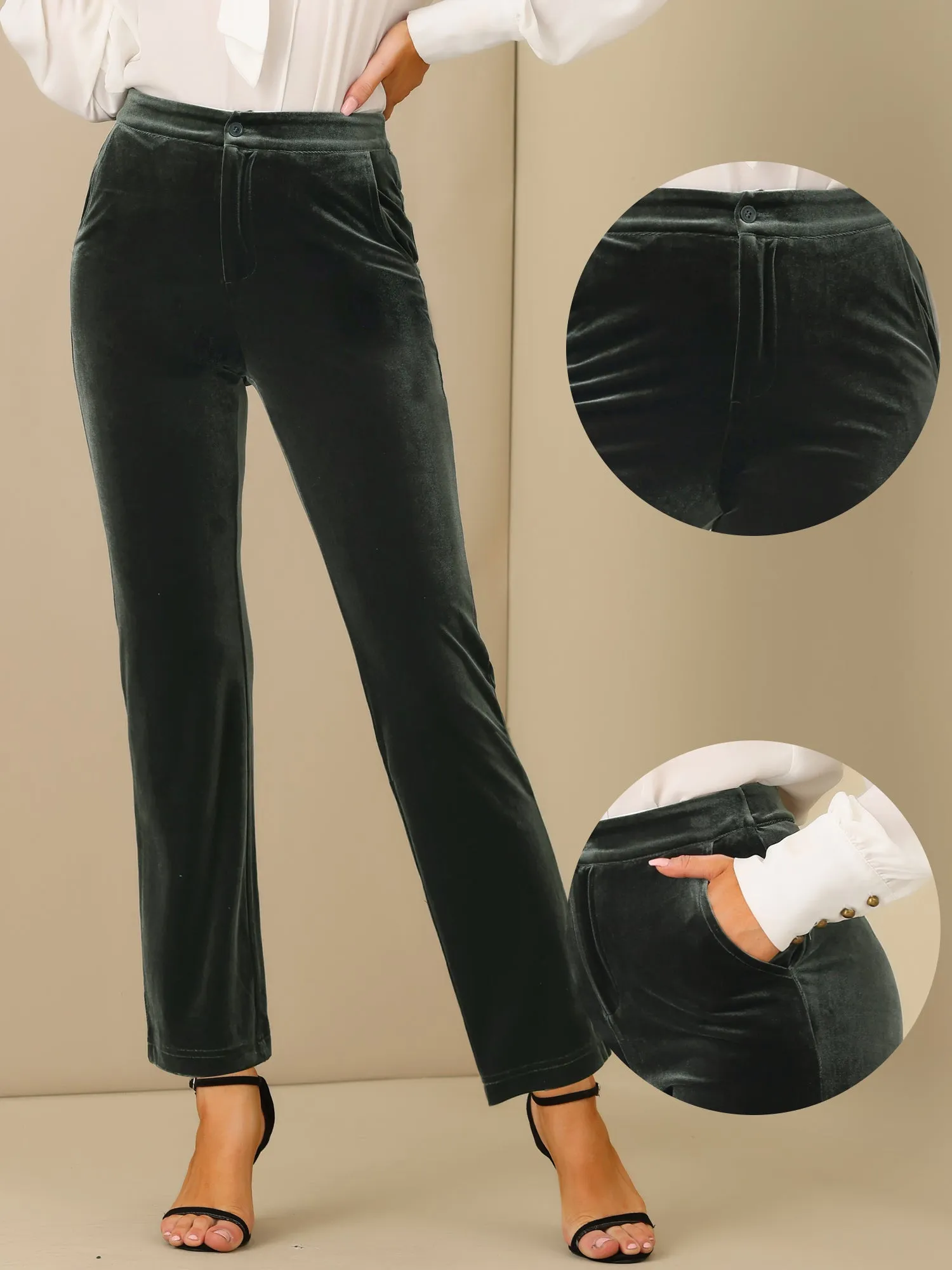 Elegant Straight Leg Velvet High Waist Ankle Pants