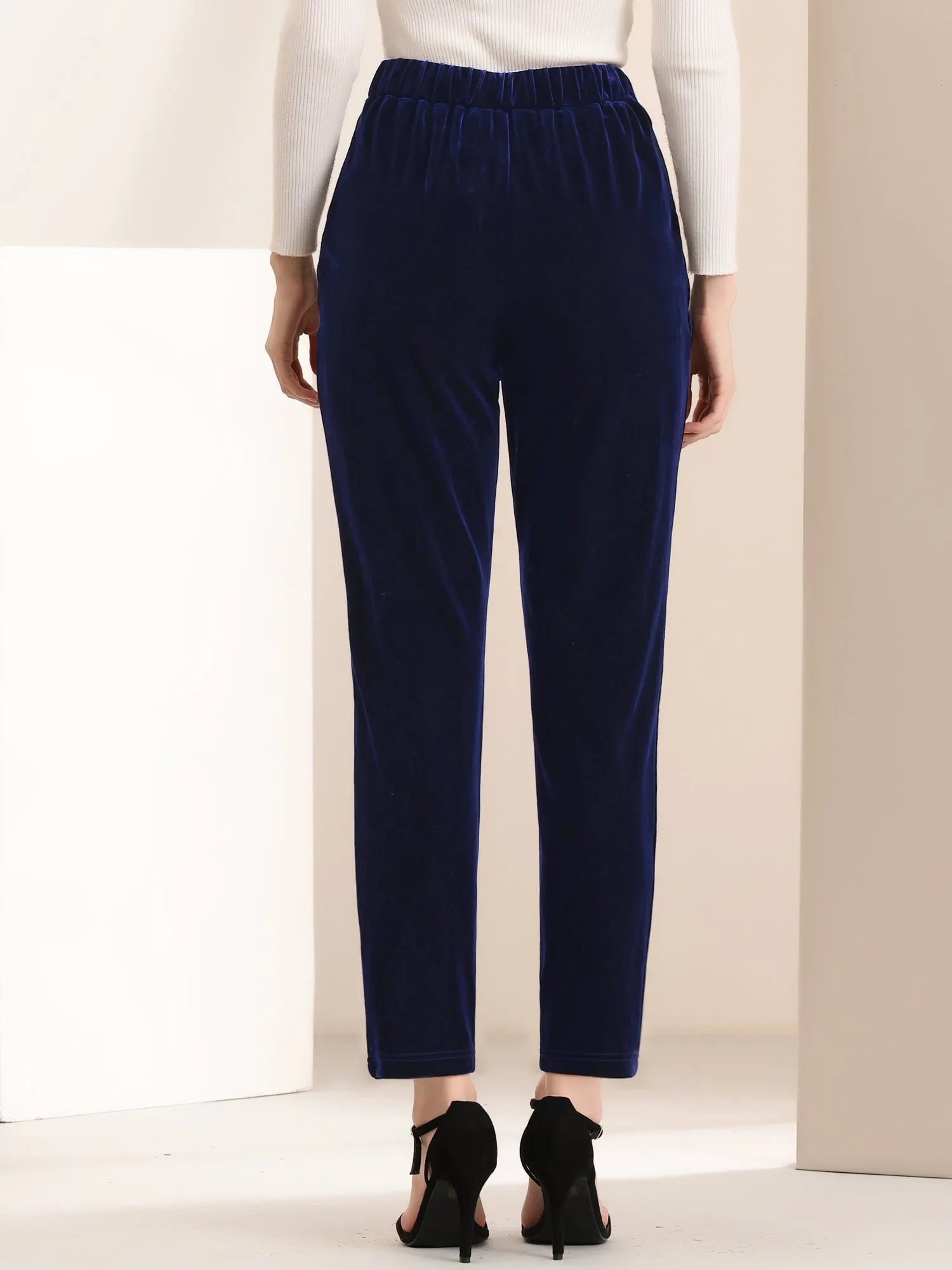 Elegant Straight Leg Velvet High Waist Ankle Pants