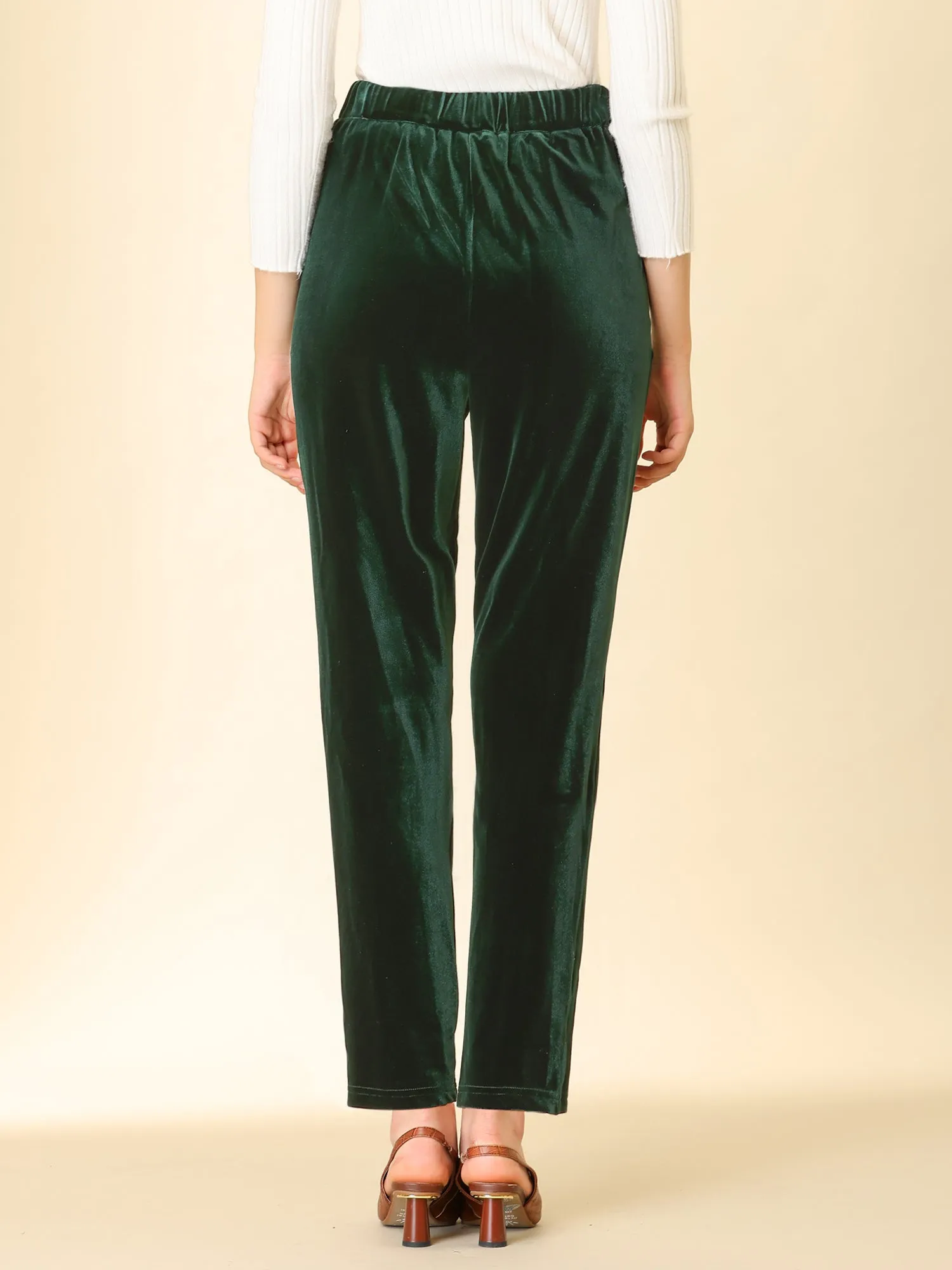 Elegant Straight Leg Velvet High Waist Ankle Pants