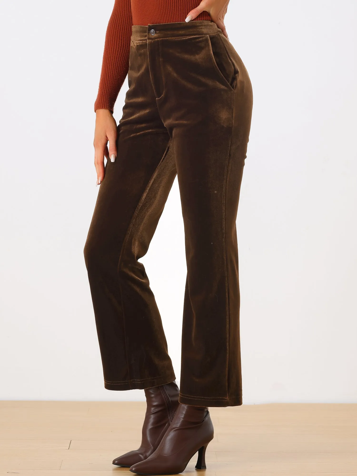 Elegant Straight Leg Velvet High Waist Ankle Pants