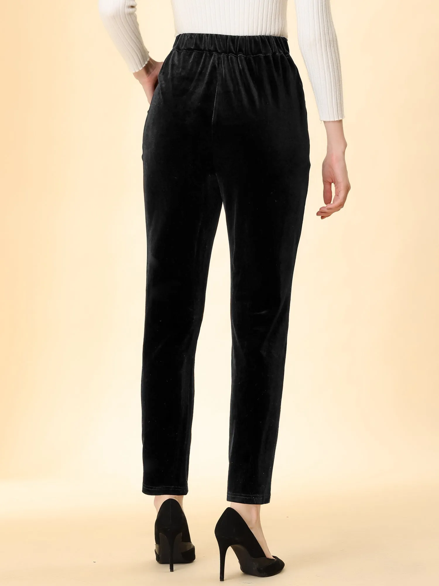 Elegant Straight Leg Velvet High Waist Ankle Pants