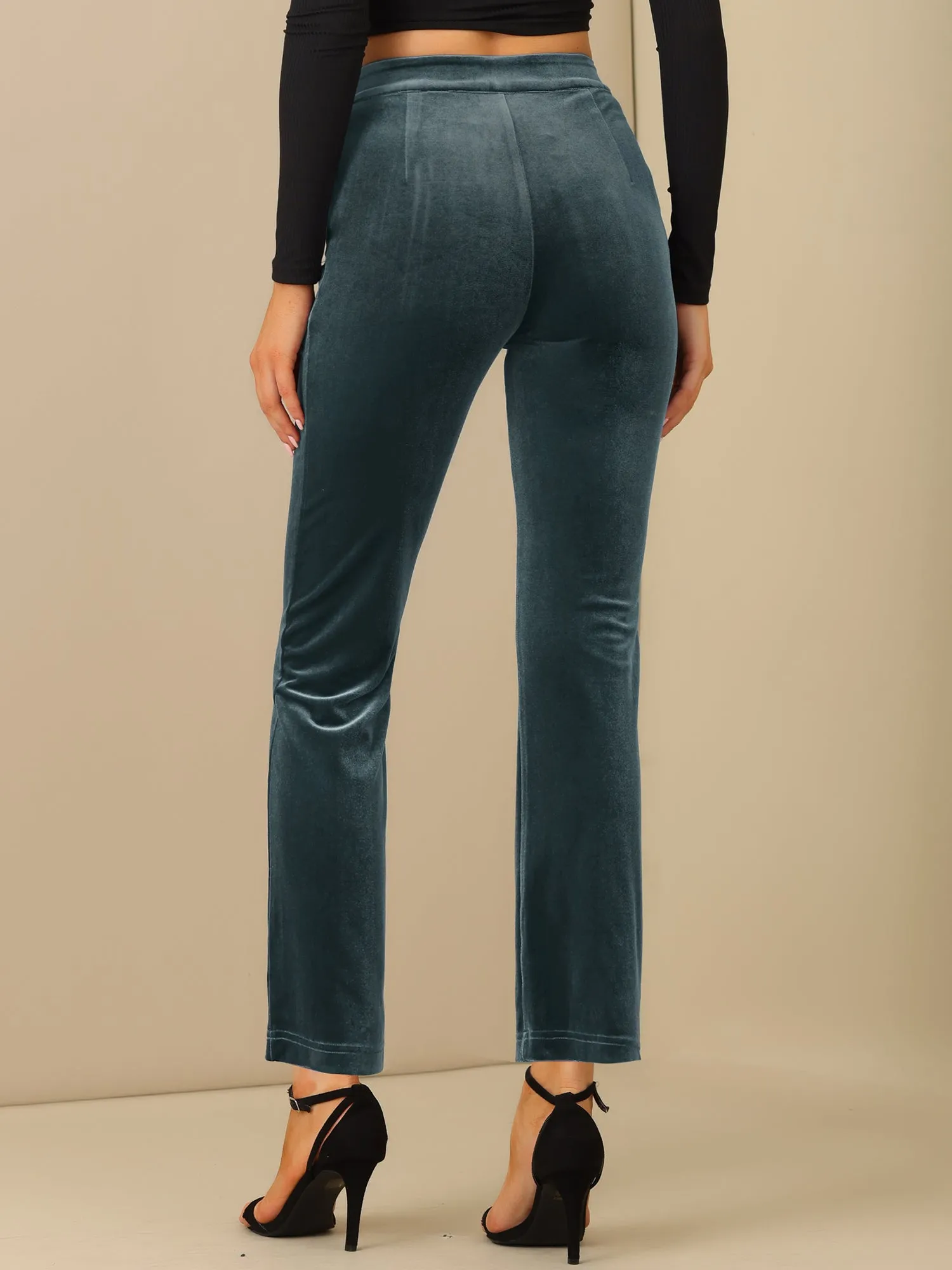 Elegant Straight Leg Velvet High Waist Ankle Pants
