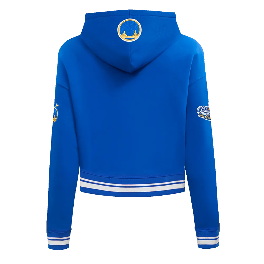 NBA GOLDEN STATE WARRIORS RETRO CLASSIC WOMEN'S CROPPED PO HOODIE (ROYAL BLUE)