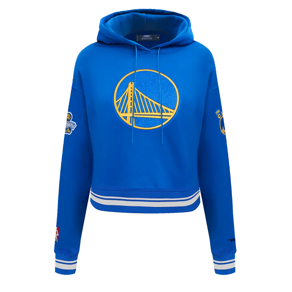 NBA GOLDEN STATE WARRIORS RETRO CLASSIC WOMEN'S CROPPED PO HOODIE (ROYAL BLUE)