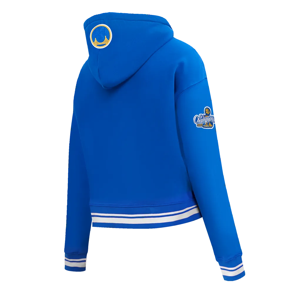 NBA GOLDEN STATE WARRIORS RETRO CLASSIC WOMEN'S CROPPED PO HOODIE (ROYAL BLUE)