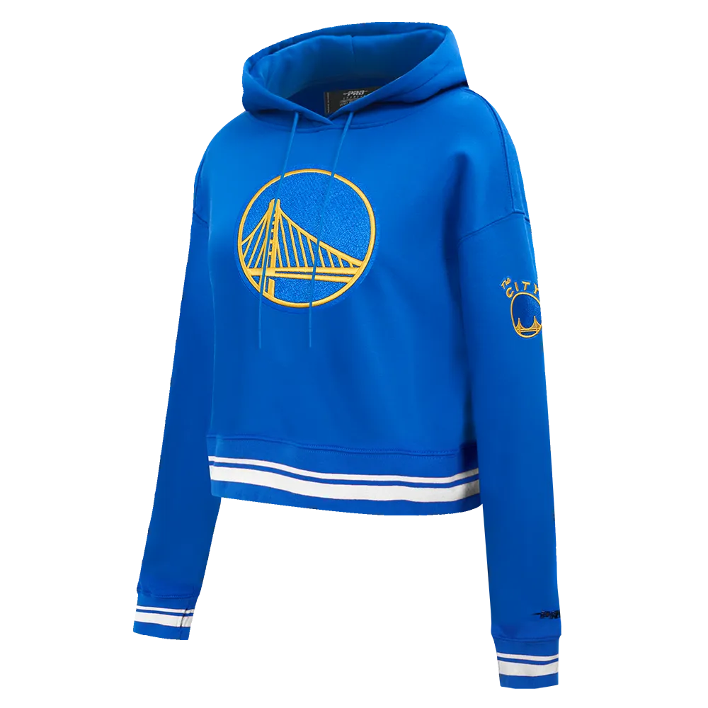 NBA GOLDEN STATE WARRIORS RETRO CLASSIC WOMEN'S CROPPED PO HOODIE (ROYAL BLUE)