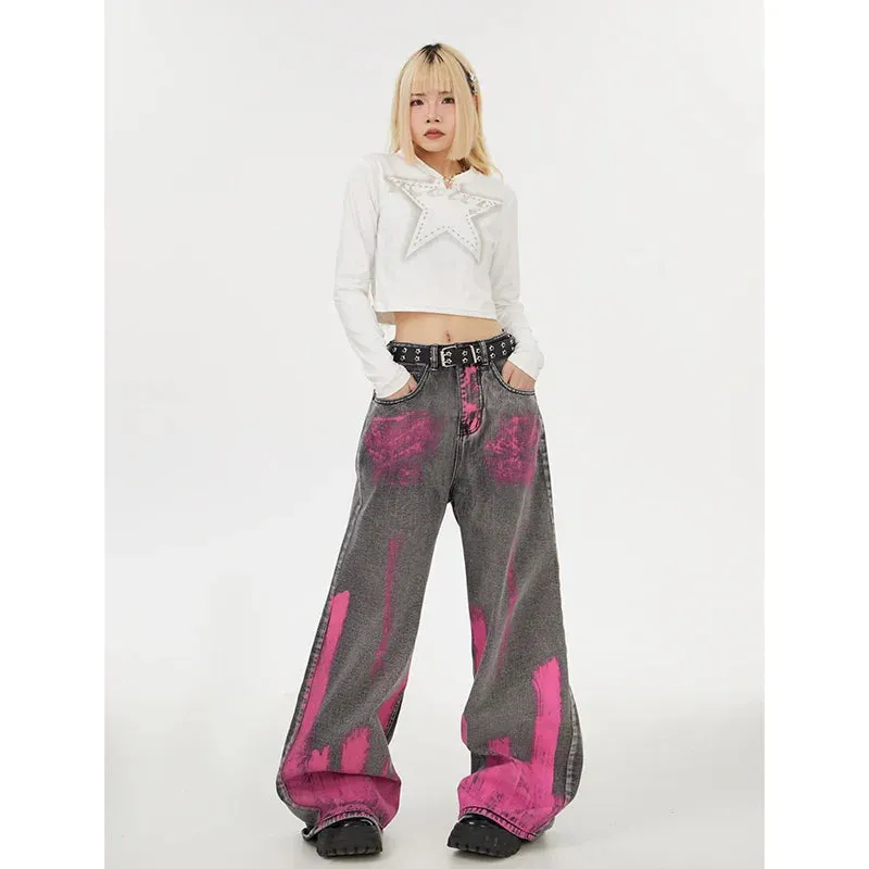 Retro Streetwear High Waist Wide Leg Jeans Pants