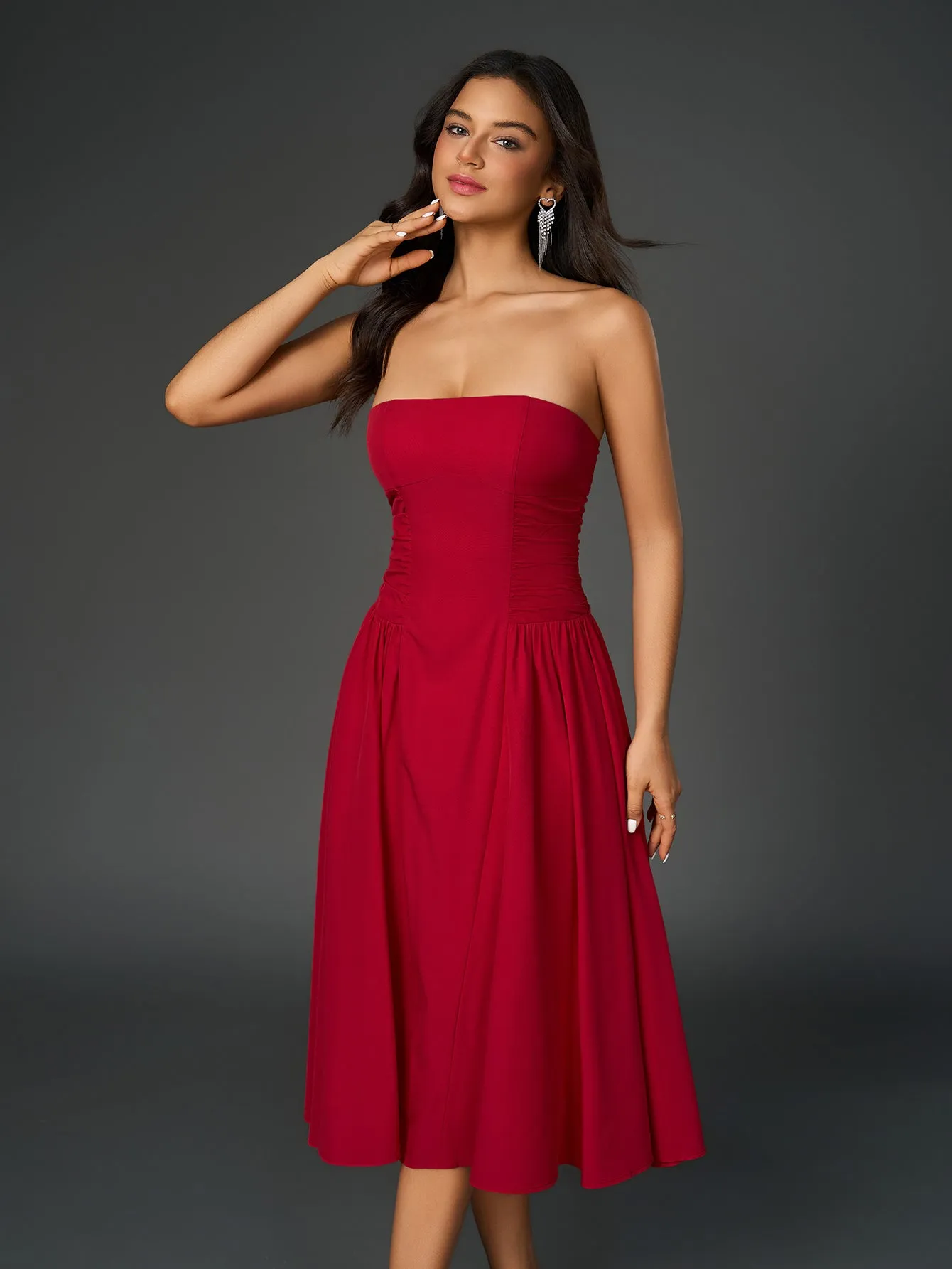 Ruched Waist Backless Prom Tube Dress