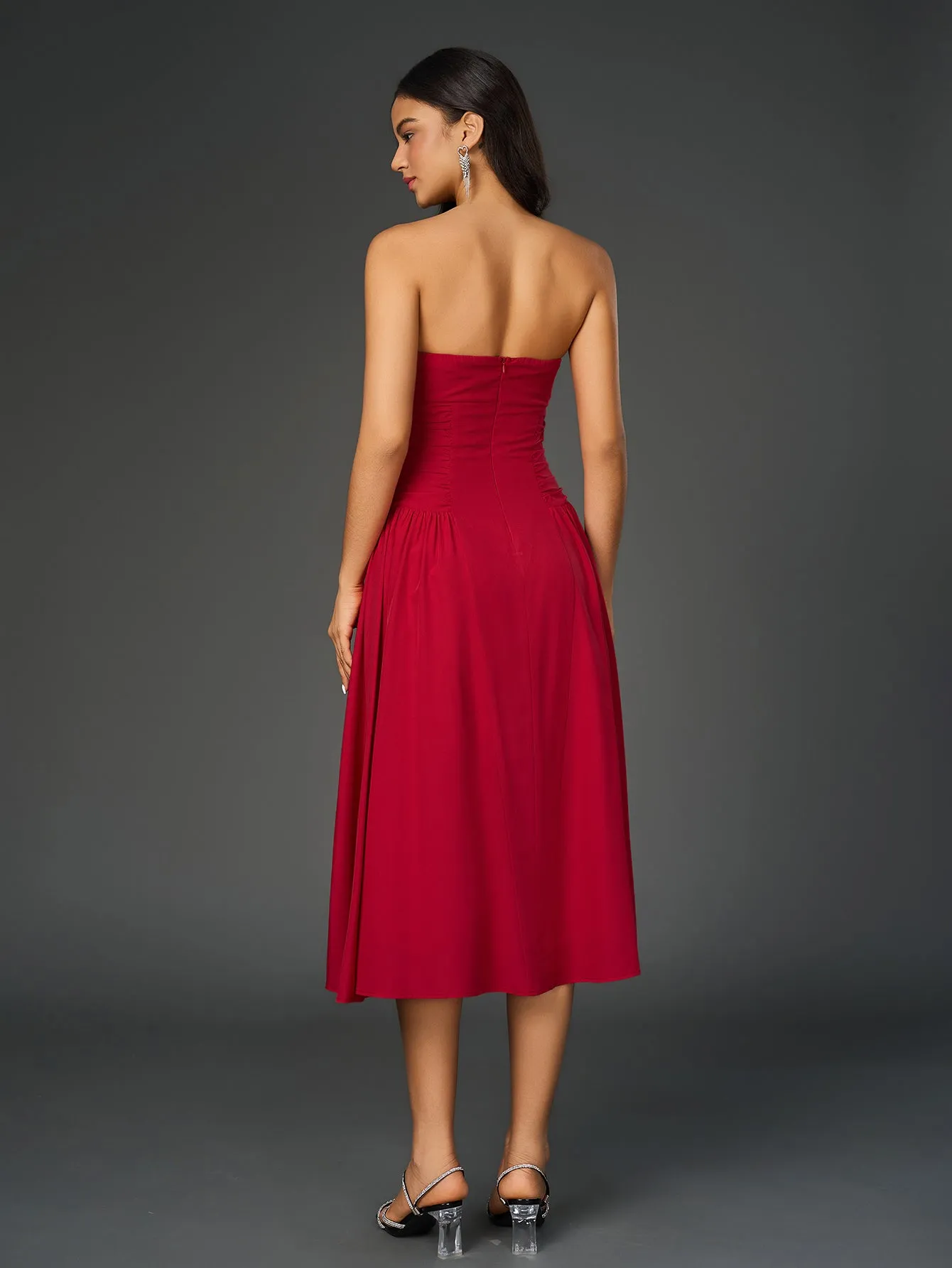 Ruched Waist Backless Prom Tube Dress
