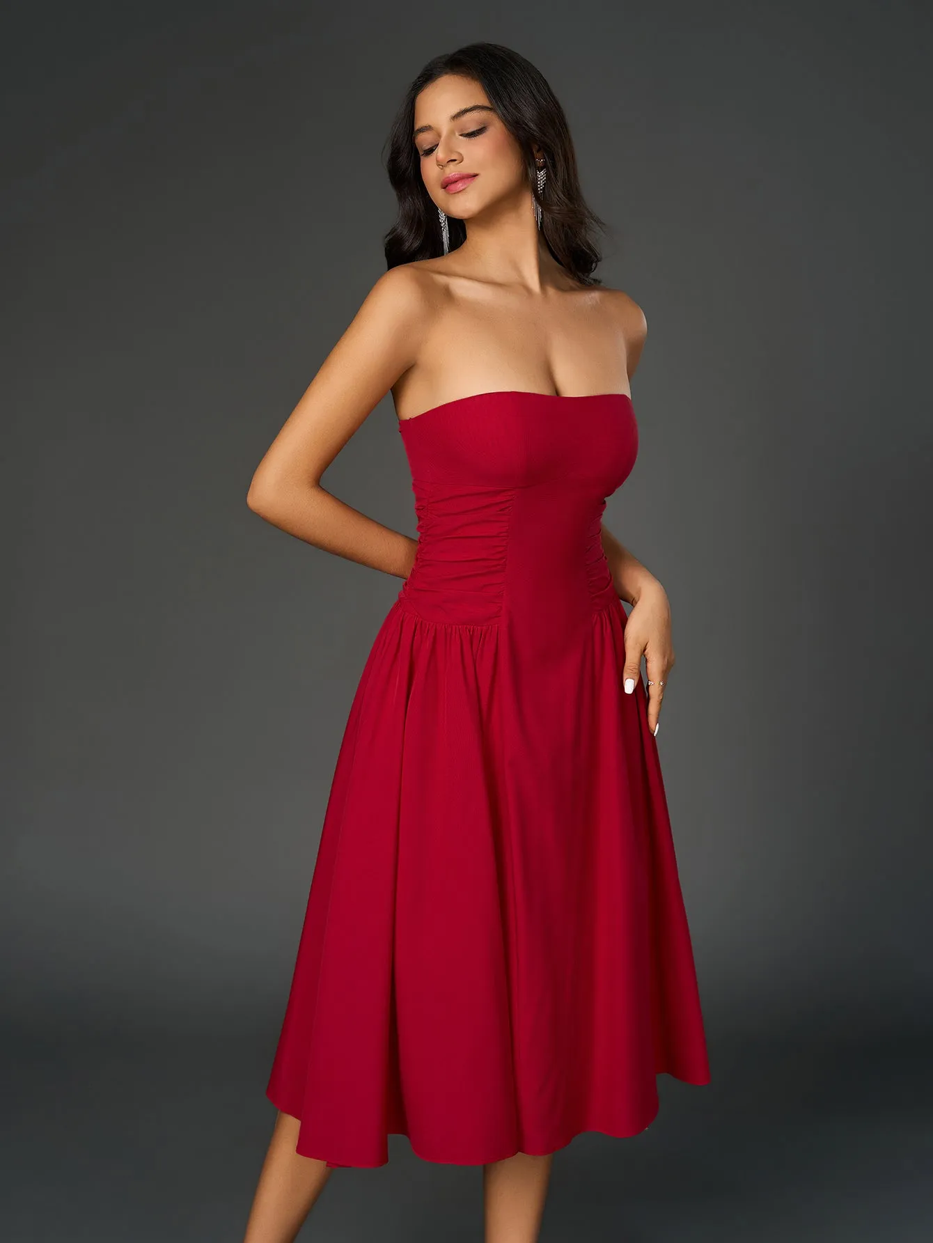 Ruched Waist Backless Prom Tube Dress