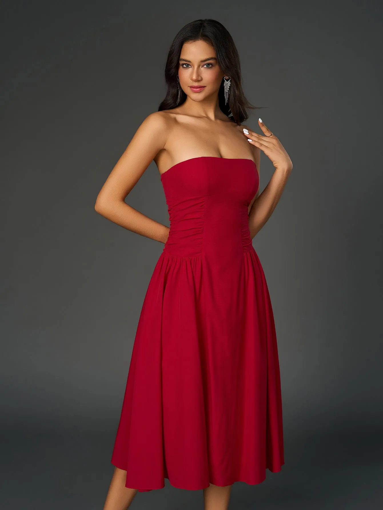 Ruched Waist Backless Prom Tube Dress